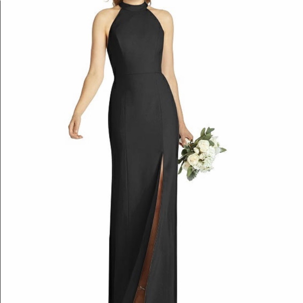 Dessy High Neck Cut Out Halter Trumpet Gown